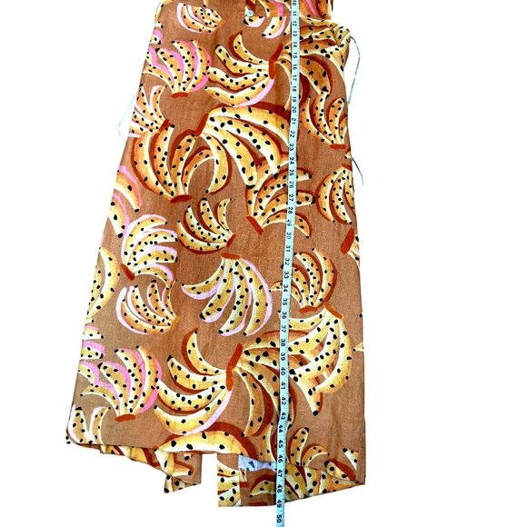 Farm Rio Caramel Raining Banana Midi Dress Linen Womens XL Orange Yellow NEW - Picture 6 of 8